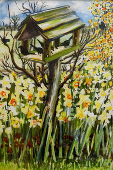 Плакат Daffodils, and Birds in the Birdhouse, 2000,