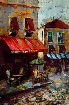 Poster European cafe, graphic drawing in color