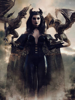 Poster Fantasy sorceress with dragons