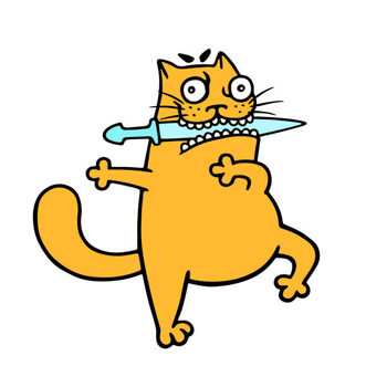 Poster Fat orange cat with a blade