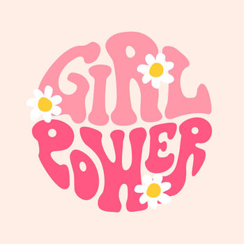 Poster Girl power groovy lettering in circle shape.