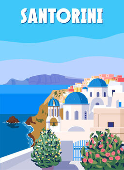 Poster Greece Santorini Poster Travel, Greek white