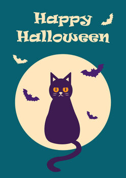 Poster Happy Halloween postcard with a cat
