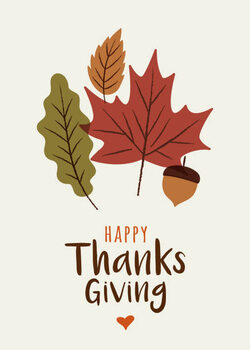 Плакат Happy Thanksgiving card with leaves.