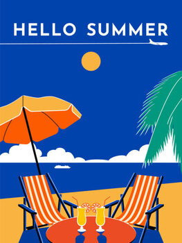 Poster Hello Summer travel poster. Sunny day,