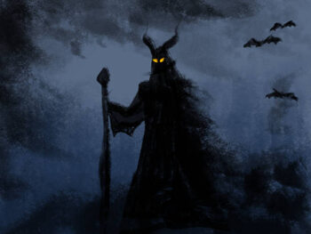Poster illustration of a demonic creature with