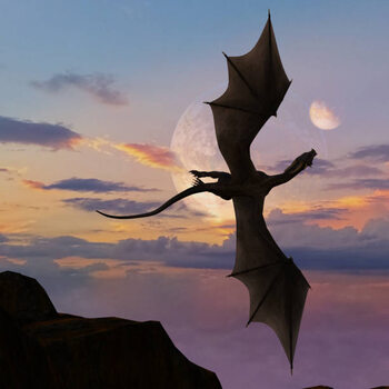 Poster Illustration of single horned dragon soaring