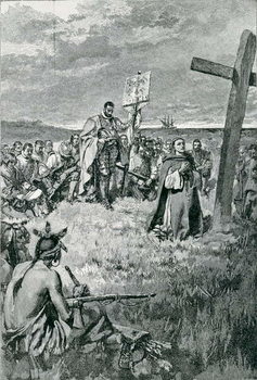 Poster Jacques Cartier  Setting up a Cross at Gaspe