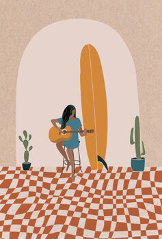 Poster Longboard Surfing culture flat illustration