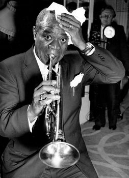 Canvas Print Louis Armstrong during a conference at the Savoy Hotel, 1956