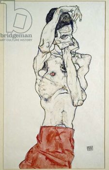 Poster Male nude with red sheet .
