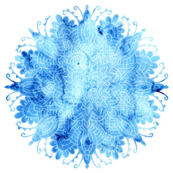 Poster Mandala white and blue watercolor pattern.