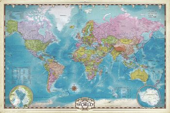 Poster Map of the World with Poles