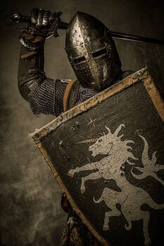 Poster Medieval knight with sword and shield