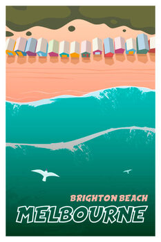 Poster Melbourne. Vector travel poster Brighton beach