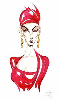 Poster Model in a red costume