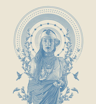 Poster Multiple exposure of woman, hummingbirds and