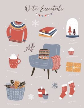 Poster Nordic, Scandinavian winter elements and Hygge