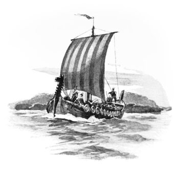 Плакат Old engraved illustration of Vikings Dragon Boat