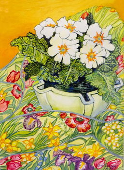 Плакат Pale Primrose in a Pot with Spring-flowered Textile,2000