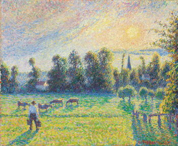 Плакат Pasture, Sunset, Eragny; Paturage, coucher de soleil, Eragny, 1890