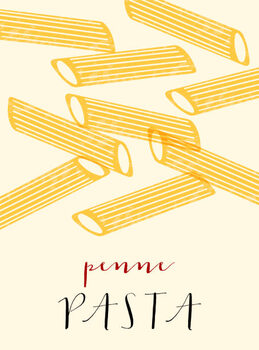 Poster Penne Italian pasta. Penne poster illustration.