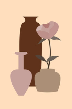 Poster Plant, bottle, vase pattern background. Mid Century Simple Boho Elements.