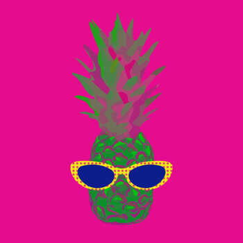 Poster Pop Art Pineapple with Sunglasses Vector