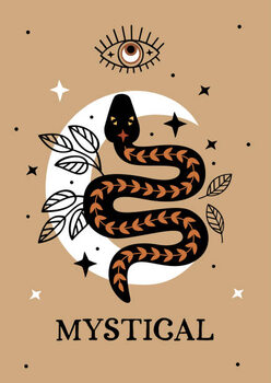 Poster poster with mystic eye , black snake and  moon