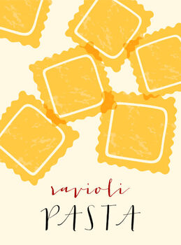 Poster Ravioli Italian pasta. Ravioli poster illustration.