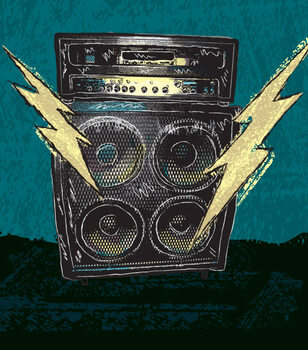 Poster Retro drawing of guitar amplifier with
