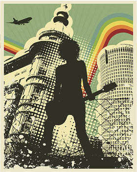 Poster Retro Grunge City Guitar Player