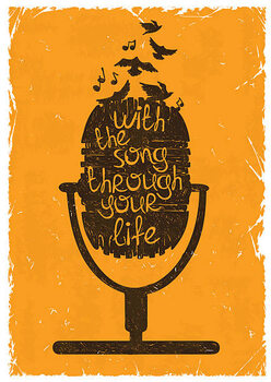 Плакат Retro musical illustration with silhouette of