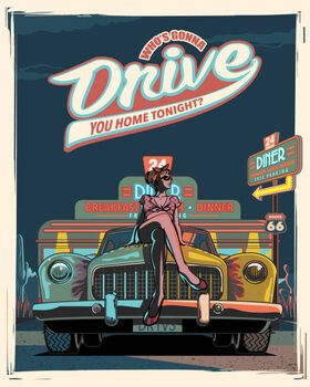 Poster Rockabilly Baby at night illustration