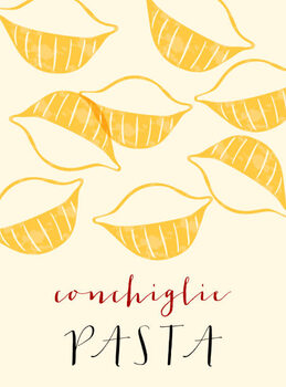 Плакат Shells Italian pasta. Shells poster illustration.