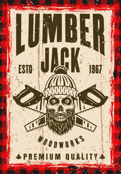 Плакат Skull of lumberjack and two crossed