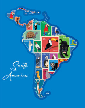 Poster South America Animals Stamp Map