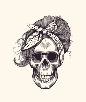 Poster Stylish human skull with fashionable 1960s