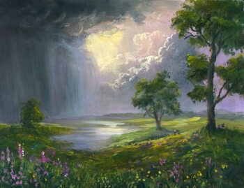 Poster Summer rain, oil painting