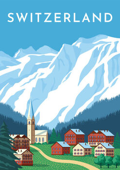 Poster Switzerland travel retro poster, nature vintage