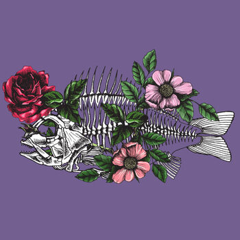 Poster Symbolic illustration with blooming fish skeleton.