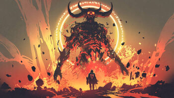 Poster the boss fight with lava demon