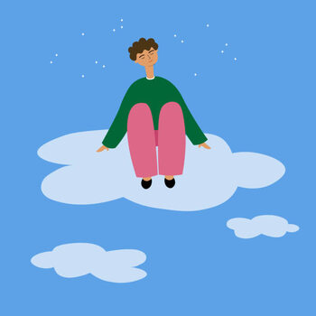 Poster The character sits on a cloud