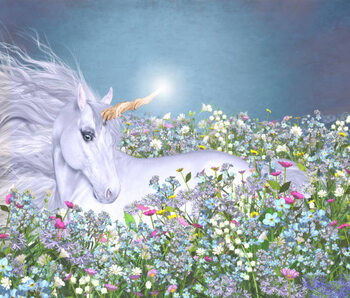Poster Unicorn in a Sea of Flowers