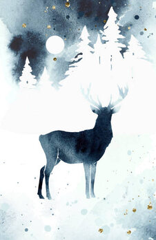 Poster Vector silhouette of reindeer. Watercolor winter