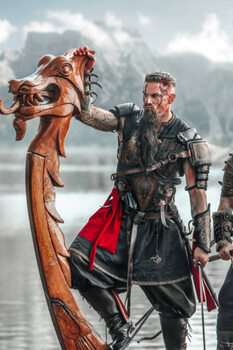 Poster Viking Warrior sailing on a fjord