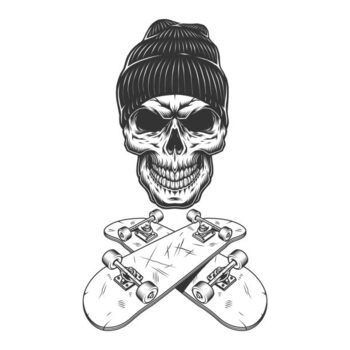 Poster Vintage monochrome skateboarder skull