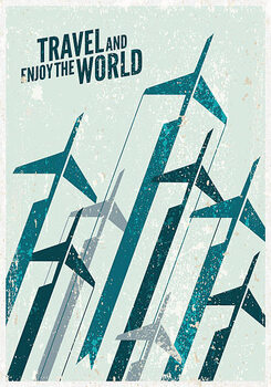 Poster Vintage Travel poster. Stylized airplane illustration