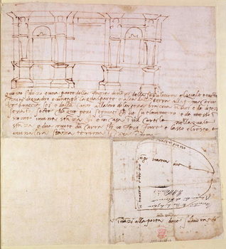 Poster W.23r Architectural sketch with notes