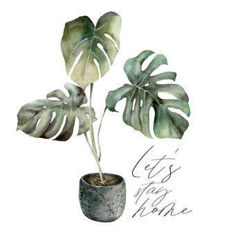 Плакат Watercolor Lets stay home card with